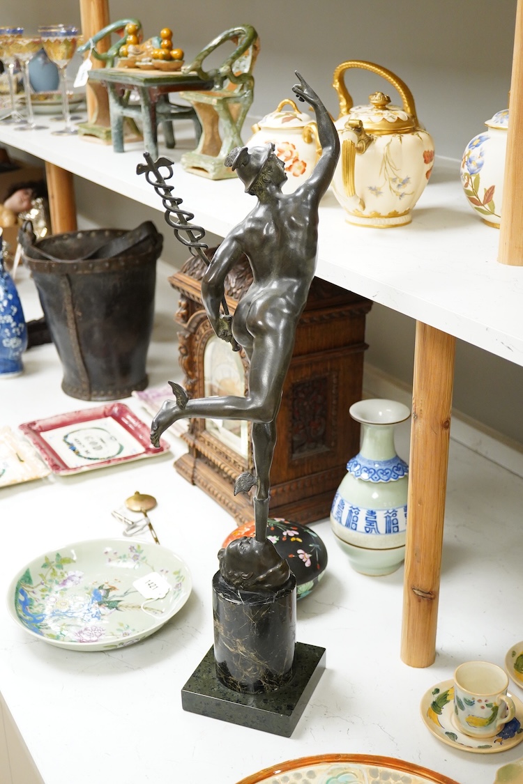 After the antique, a bronze figure of Mercury, 67cm high